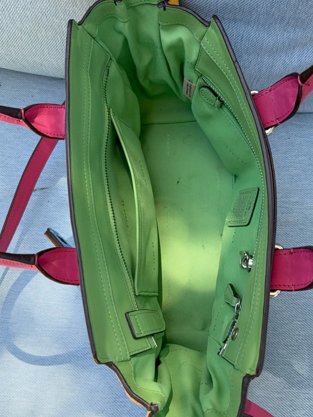 Coach Colorblock Leather Satchel in Pink, Yellow, White, Blue, Green, Brown